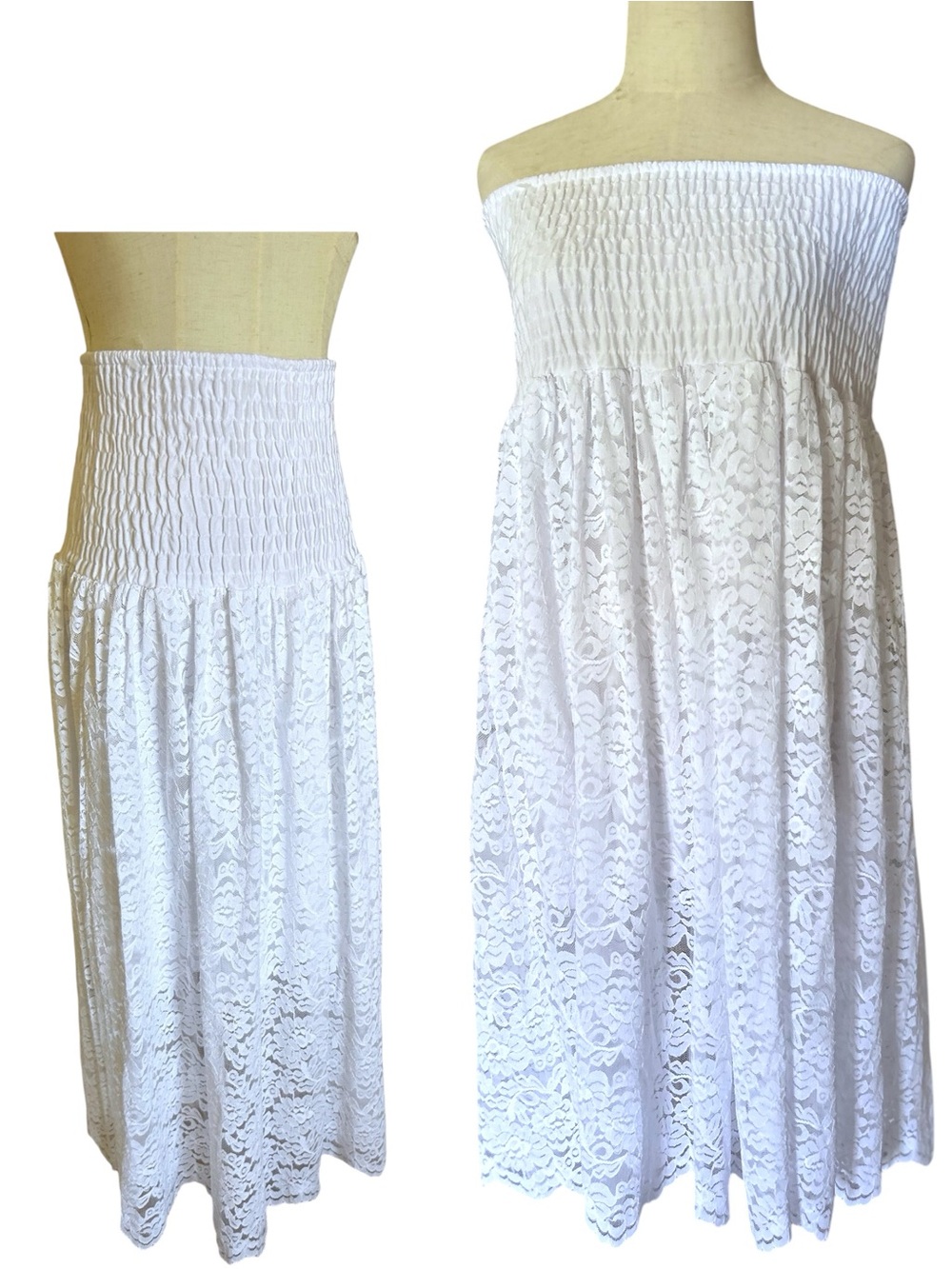 Women’s Convertible White Lace Maxi Skirt - Elegant Women's Summer Skirt - Picture 8 of 14